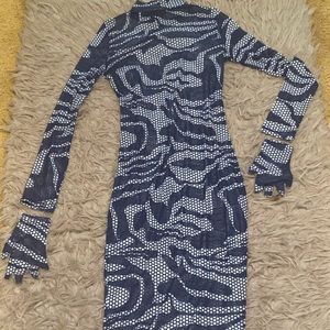 NAVY BLUE ILLUSION MESH DRESS WITH GLOVES